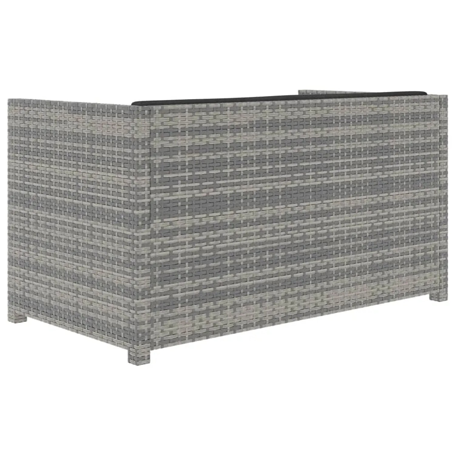Detailansicht des grauen vidaXL Garten-Lounge-Sets aus Rattan mit dunklen Auflagen.