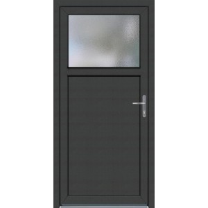 Anthrazitfarbene Kunststoff Nebeneingangstür mit Glaseinsatz und Anschlag rechts, 98x198 cm.