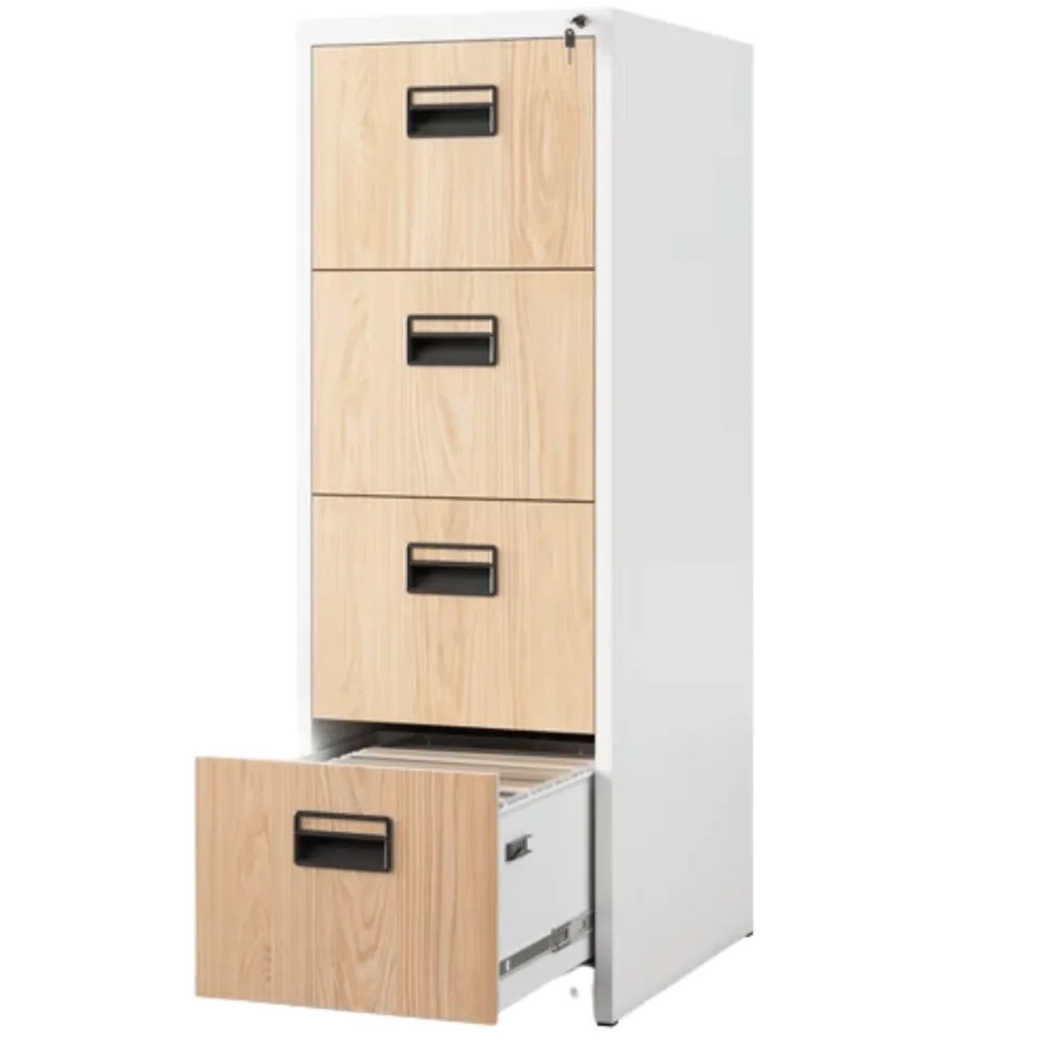 JAN NOWAK Hängeregisterschrank Abschließbar SARA 4 Schubladen 132 x 46 x 62 cm Weiß-Sonoma Eiche