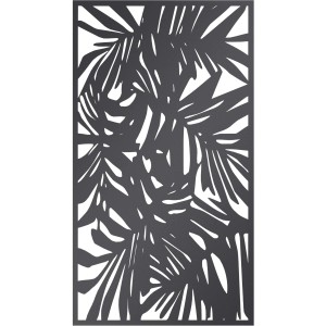 Eleo Sichtschutz Tanaro Metall, anthrazitfarbener Gartenzaun mit Palmenblatt-Design.