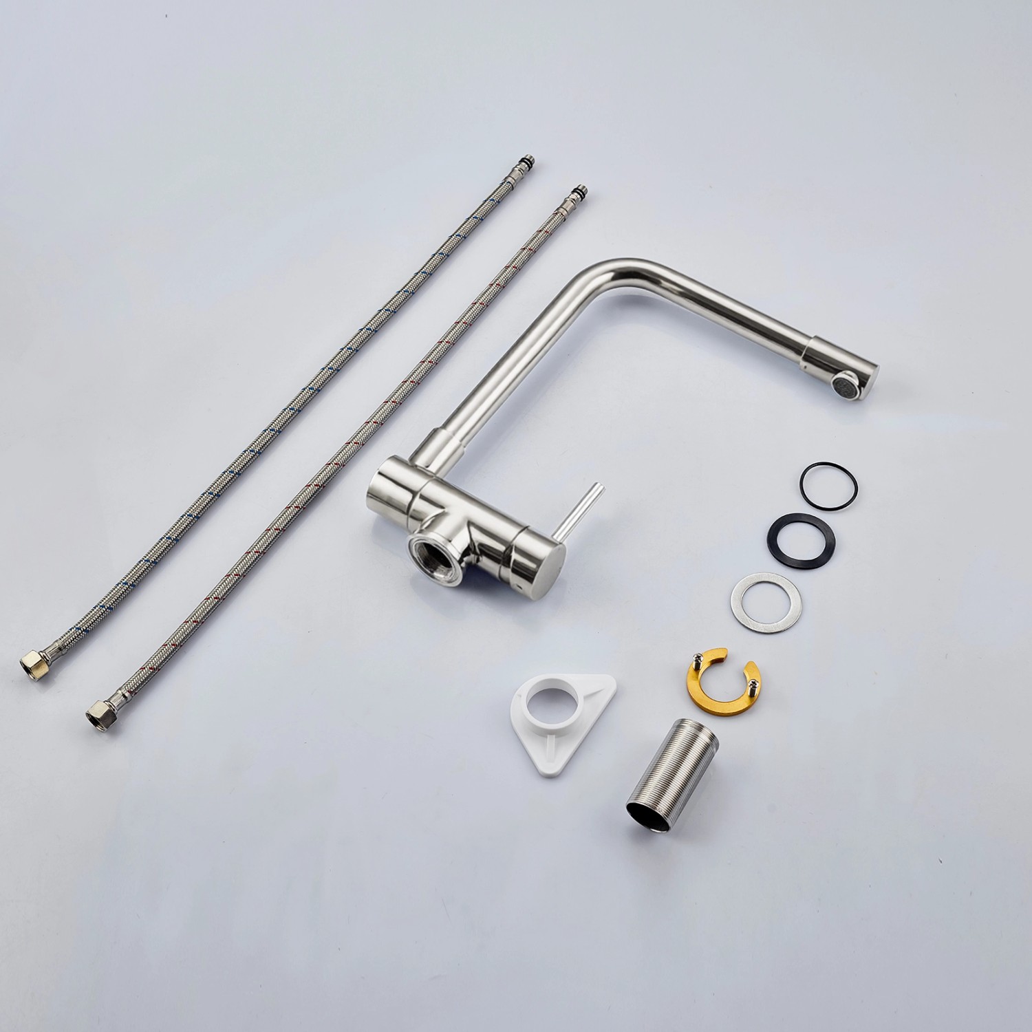 AICA Wasserhahn Faltbare 360° Drehbare Silber Küchenarmatur 304 Edelstahl Hochdruckfest Mischbatterie Spültischarmatur_9