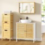 EUGAD Waschbeckenunterschrank aus Bambus, weiß, mit Lamellentüren. Badschrank 60x60x30 cm im Landhausstil.