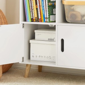 Detailansicht: Weißes SoBuy Kinderregal mit Haus-Design und Fächern für Bücher und Spielzeug.