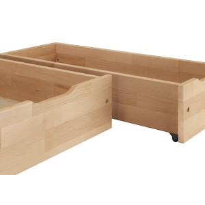 Zweiteiliger Bettkasten aus geölter Buche für Betten Modell BS32 als Stauraum.