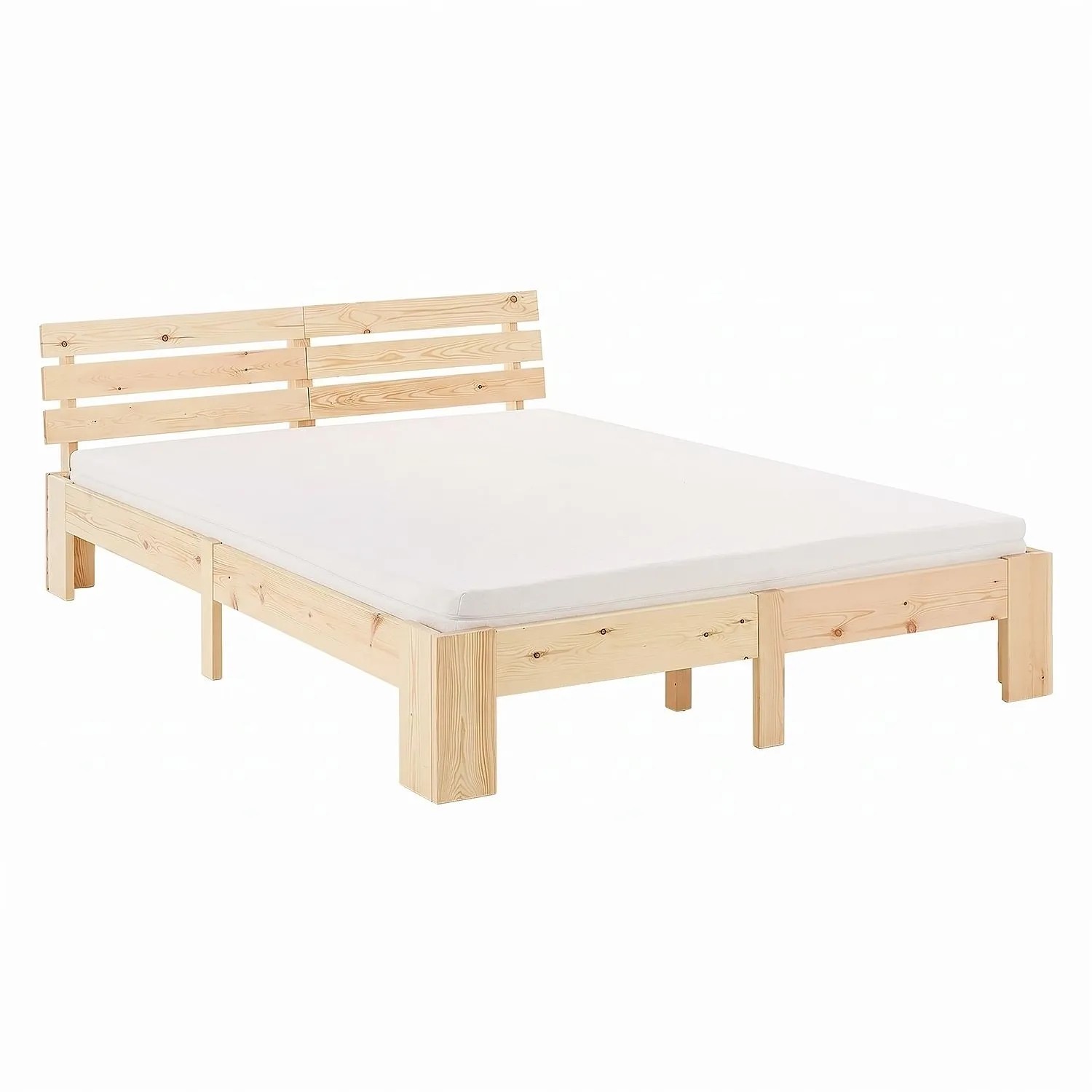 Homestyle4u Holzbett 160x200 cm Massiv Naturfarben Doppelbett Matratze Lattenrost 3197