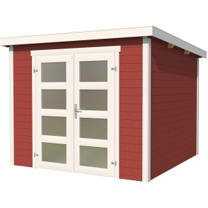 Lasita Holz-Gartenhaus Zambezi 3, schwedenrot, mit Doppeltür und Fenstern.