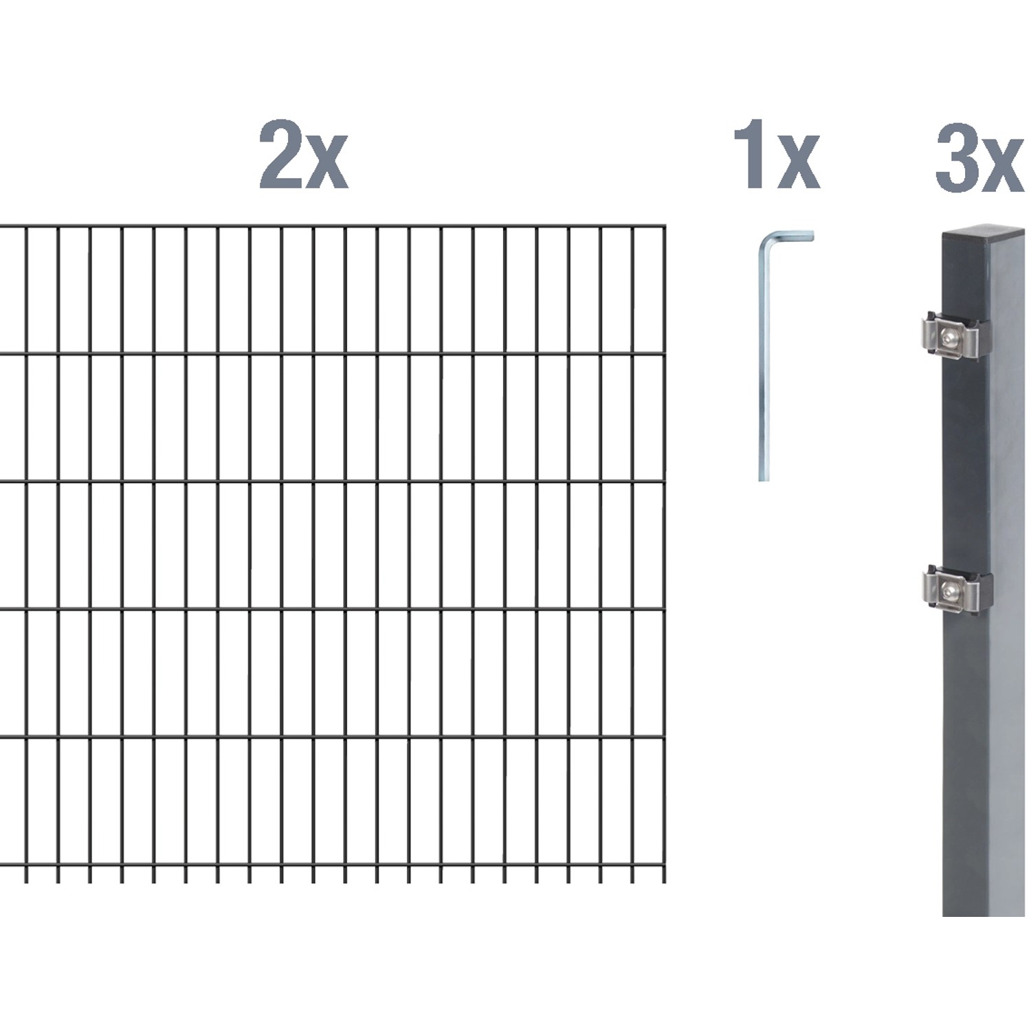 Metallzaun Grund-Set Doppelstabmatte verz. Anthrazit beschichtet 2 x 2 m x 1,4 m