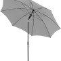 Hellgrauer Doppler Marktschirm (Ø 208 cm) mit Handöffner, ideal für Garten und Terrasse.