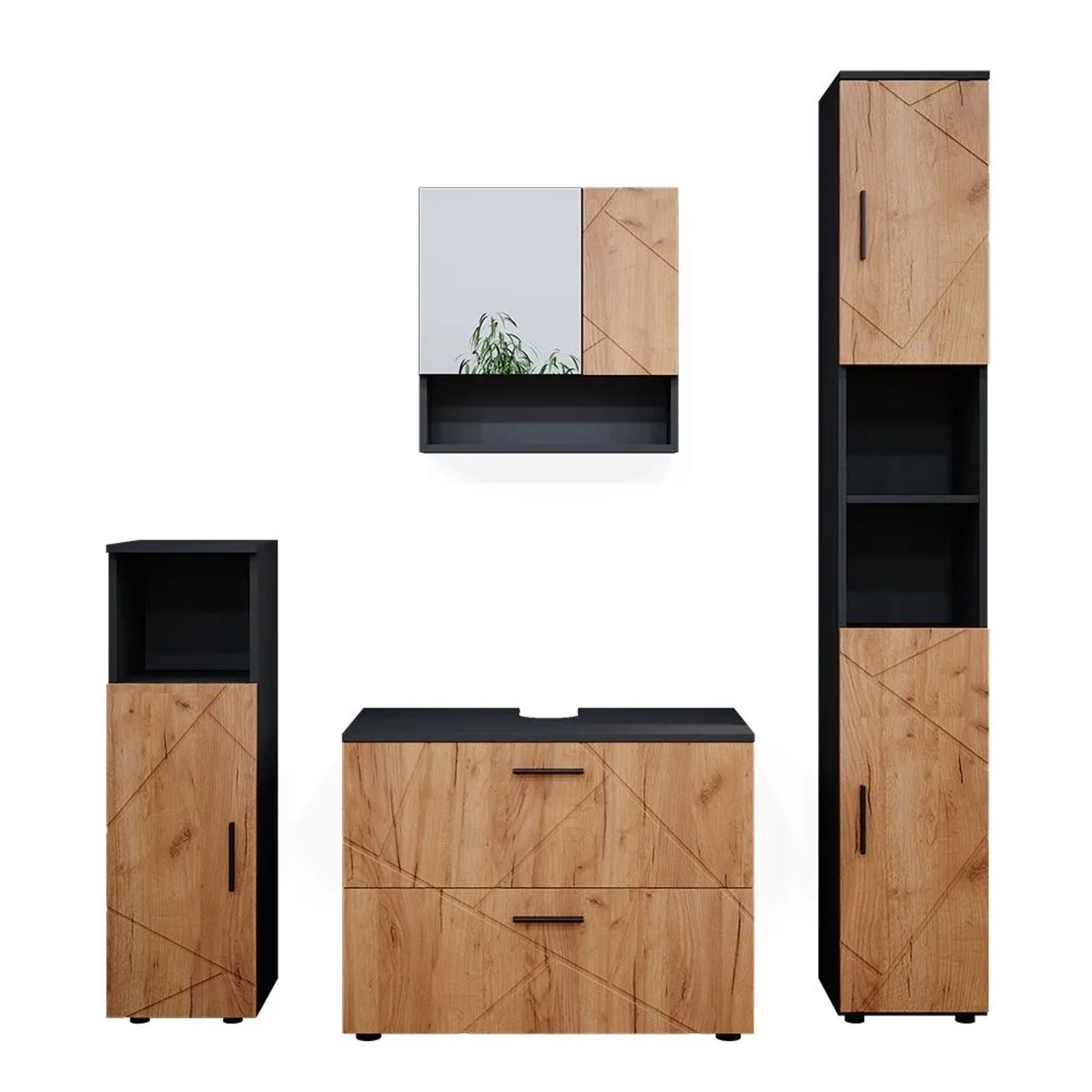 Vicco Badmöbel-Set Irma Goldkraft Eiche/Anthrazit 80 x 59 4-teilig