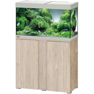 Eheim Aquarium-Kombination VivalineLED 126 l, Pinie Dekor, mit Unterschrank und Bepflanzung.