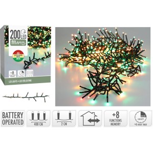 Bunte LED-Lichterkette mit 200 LEDs, batteriebetrieben, für den Außenbereich.