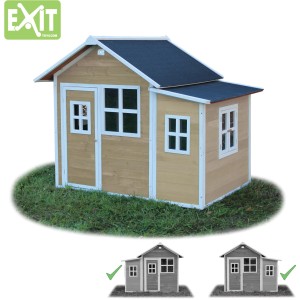 EXIT Loft 150 Holzspielhaus in Natur mit wasserdichtem Dach und Anbau.