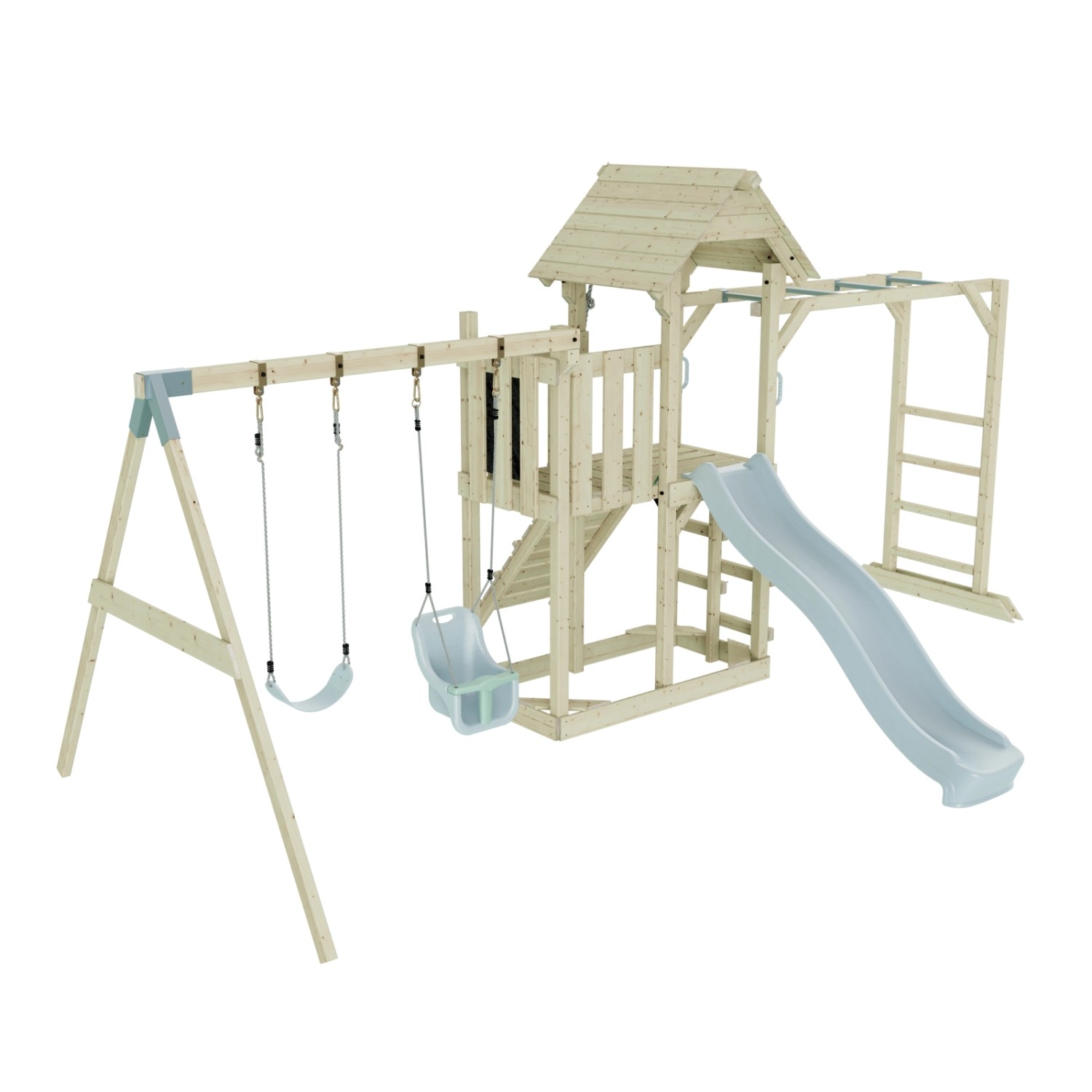 OutdoorToys Spielturm Helsingborg mit Babyschaukel Eisblau günstig online kaufen