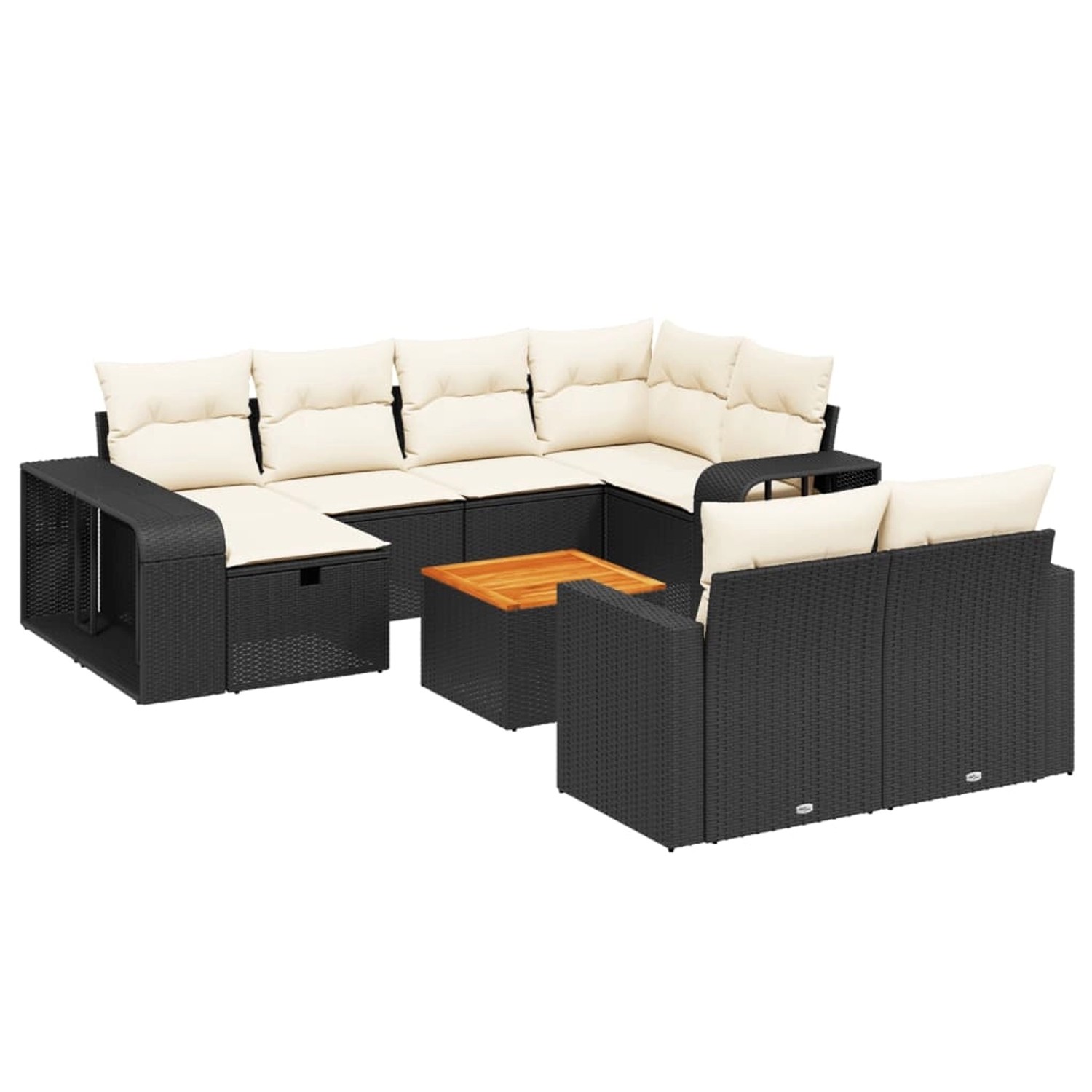 vidaXL 11-Tlg Garten-Sofagarnitur mit Kissen Schwarz Poly Rattan 3266256