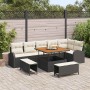 Schwarzes 9-teiliges vidaXL Garten-Sofa-Set aus Polyrattan mit Tisch und Kissen.