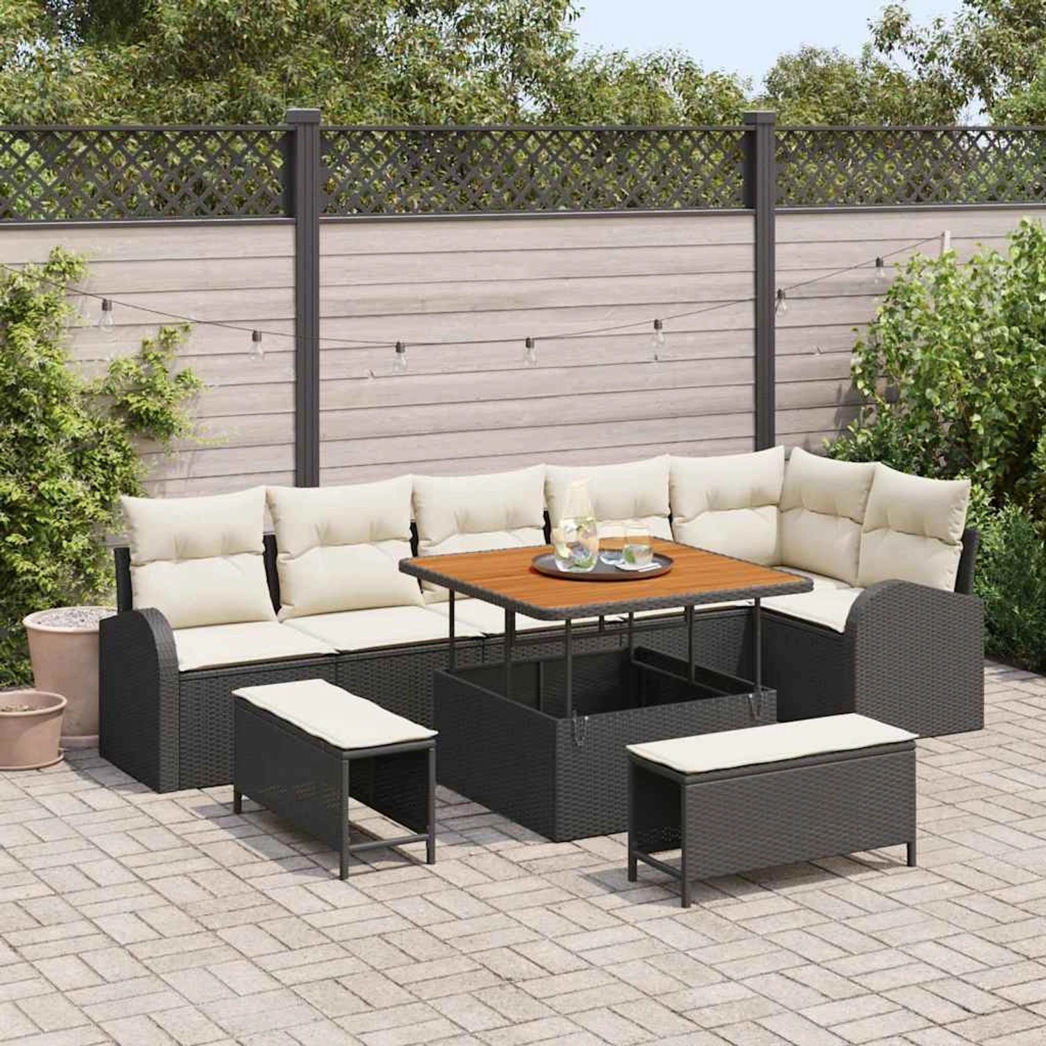 vidaXL Garten-Sofa-Set mit Kissen 9-Tlg Schwarz Poly Rattan 3362405 günstig online kaufen