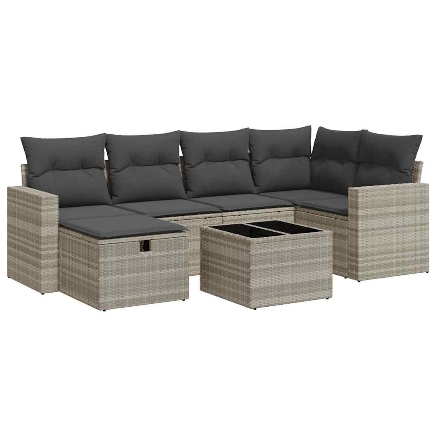 vidaXL 7-Tlg Garten-Sofagarnitur mit Kissen Hellgrau Poly Rattan 3325398 günstig online kaufen