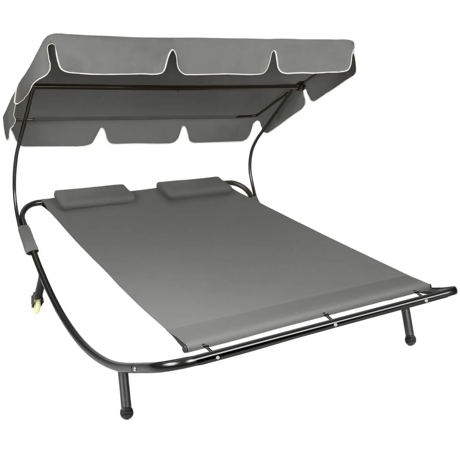 Tectake Gartenliege Livorno Für 2 Personen Stufenlos Verstellbares Sonnendach  195 x 185 x 175 cm Schwarz Grau