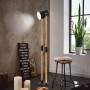 Moderne Eglo Stehleuchte Hornwood mit Holzfuß und schwarzem Lampenschirm, ideal für Wohnzimmer.
