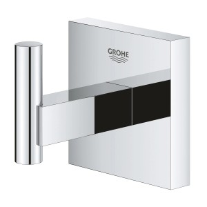 Grohe QuickFix Bademantelhaken Start Cube Chrom, Wandhaken aus Metall mit glänzender Oberfläche.