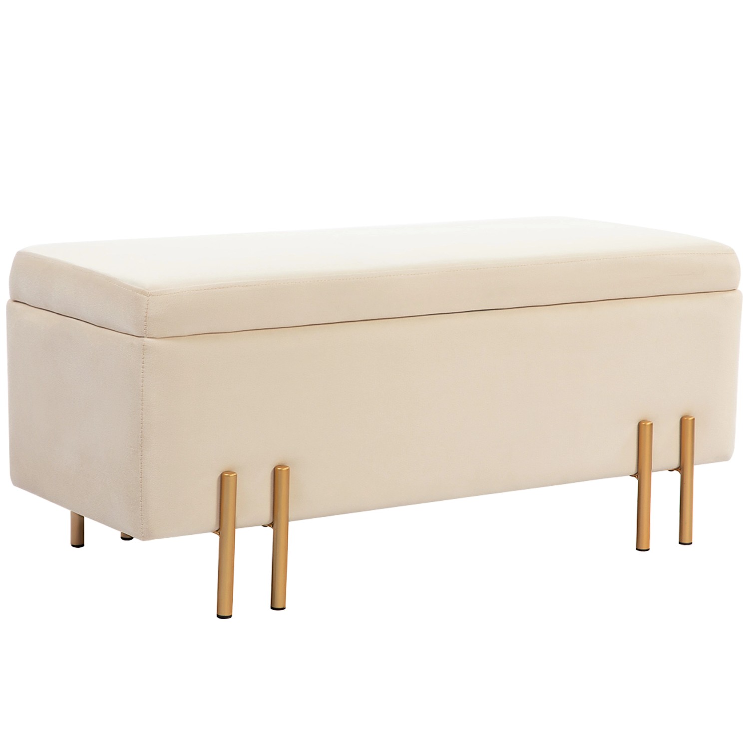 HOMCOM Sitzbank mit Stauraum Samt Holz Beige 100L x 40B x 42H cm