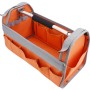Orangefarbene Tifler Werkzeugtrage (40 cm) mit Schultergurt und vielen Fächern.