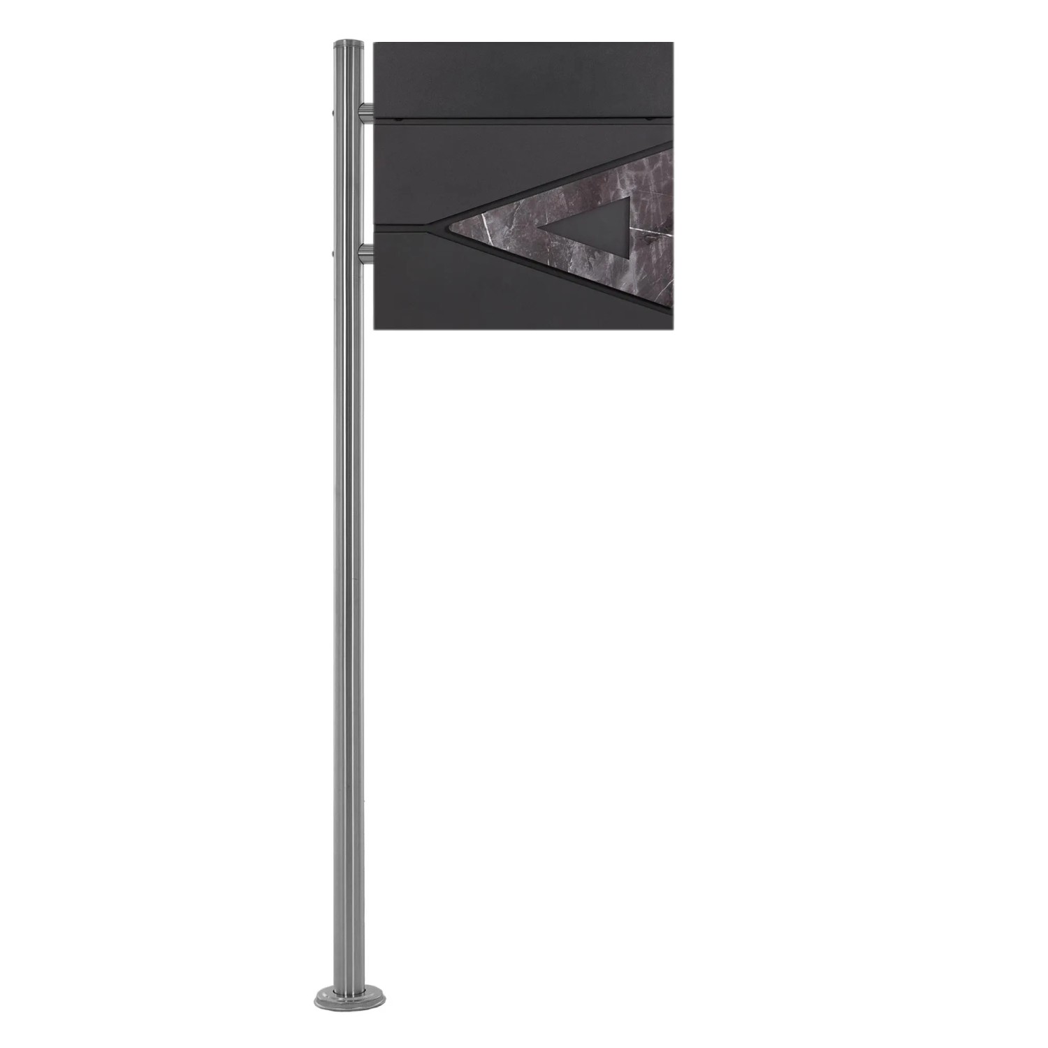 ML-Design Standbriefkasten mit Zeitungsfach und silbernem Edelstahl-Pfosten.