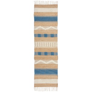 Flair Rugs Hochflorteppich Medina Jute, 60x230cm, beige-blau mit Streifenmuster, Tufting-Effekt und Fransen. Jute-Woll-Baumwoll-Mix.
