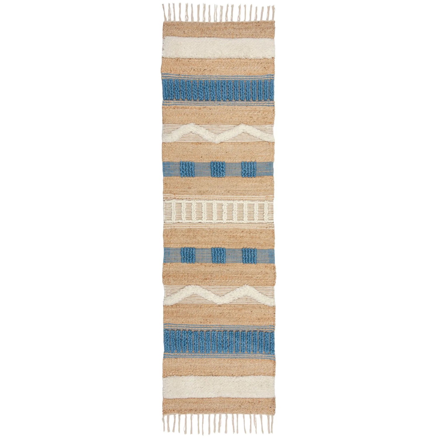 Flair Rugs Hochflorteppich Medina Jute 60 cm x 230 cm Beige-Blau