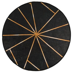 Runder, waschbarer Teppich in Schwarz und Gold (120 cm) mit abstraktem Muster.