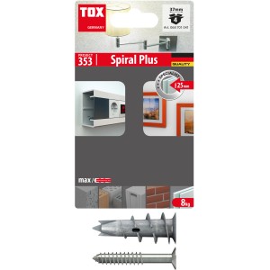 Tox Gipskartondübel Spiral Plus 37 mm mit Schraube, 4 Stück. Dübel für Gipskarton.