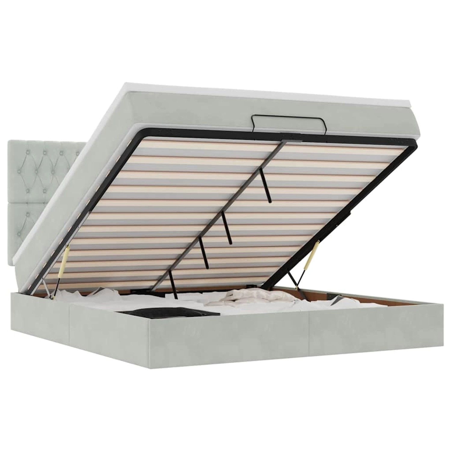 vidaXL Ottoman-Bett mit Matratzen & LEDs Hellgrau 160x200 cm Samt 3314402