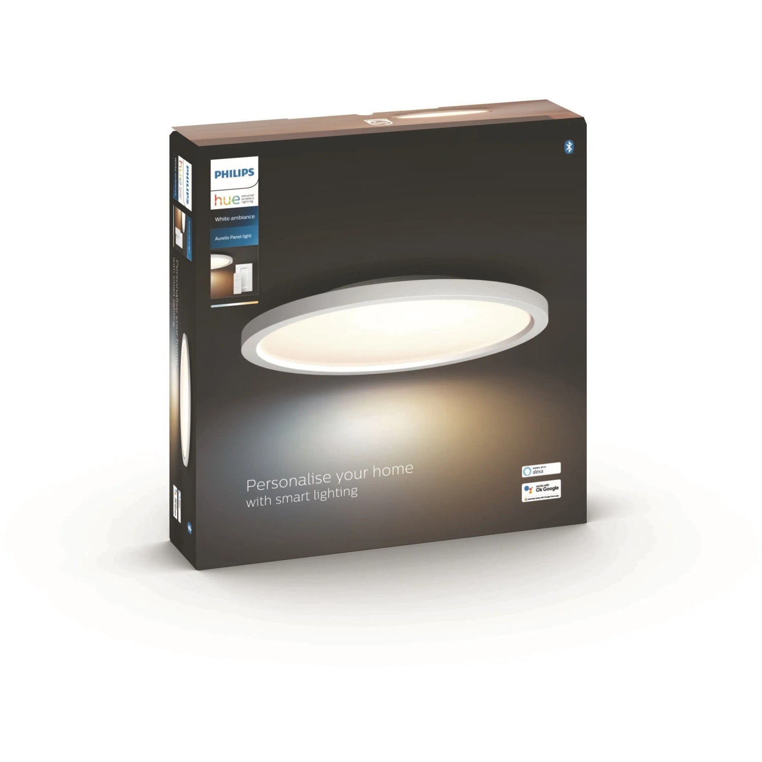 Verpackung der runden Philips Hue Aurelle White Ambiance Panelleuchte.