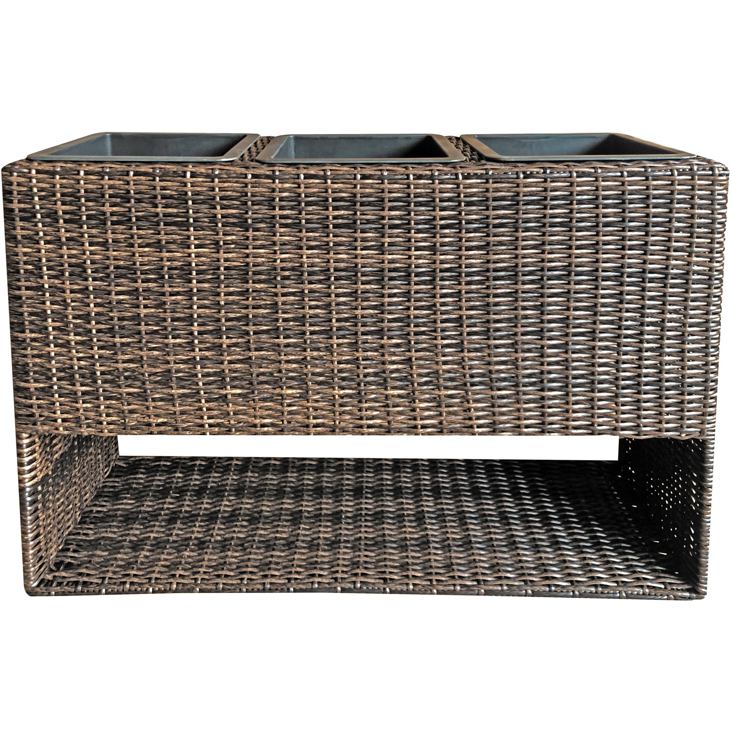 Pfefferbrauner Garden Pleasure Blumenkasten Melissa mit 3 Einsätzen aus Kunststoffgeflecht.