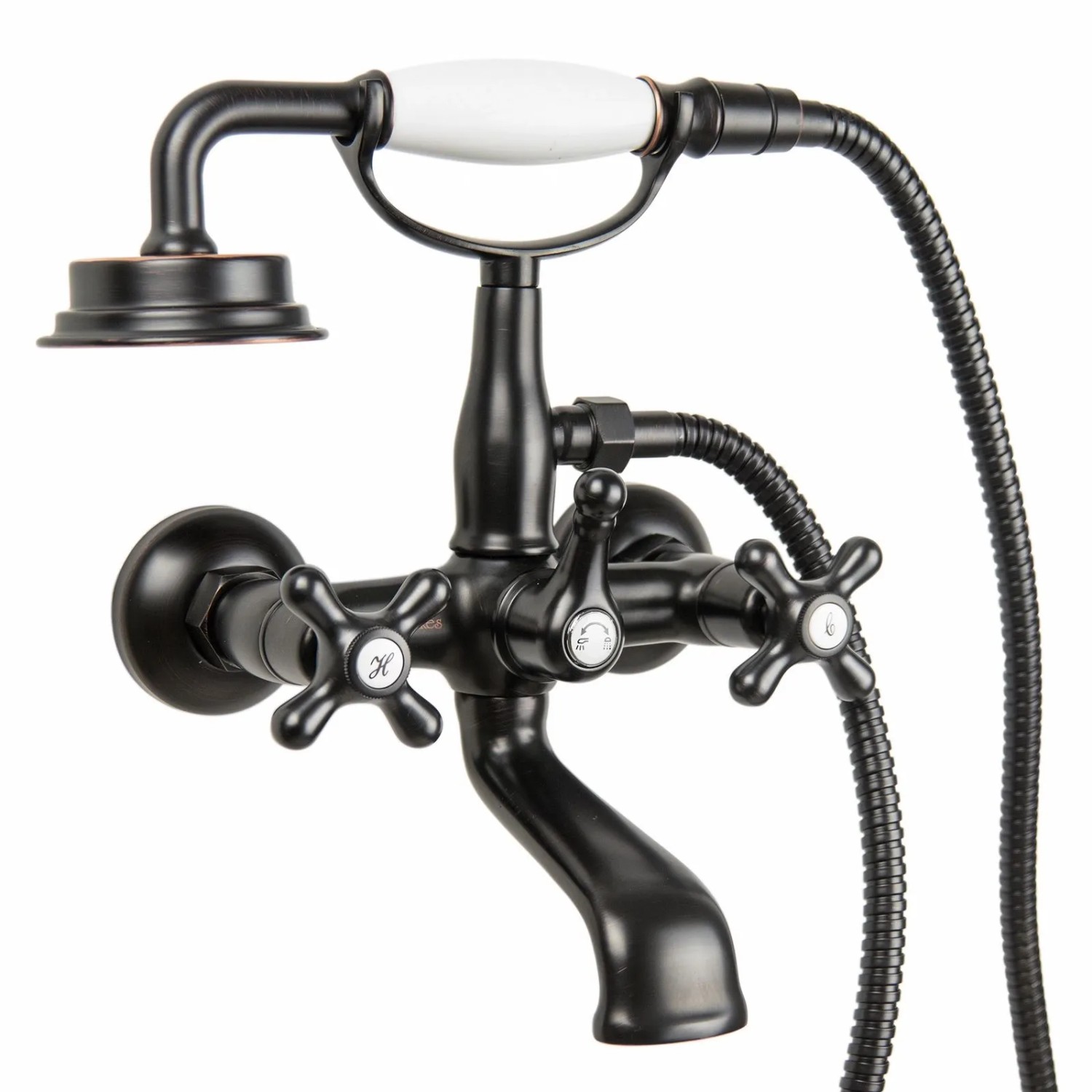 PaulGurkes Schwarze Wannenarmatur Retro Aufputz Nostalgie Handbrause Antik