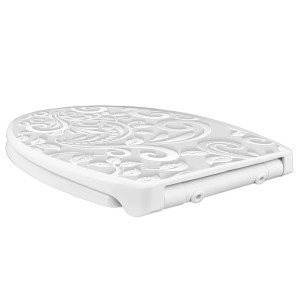 Weißer Banjado Familien WC-Sitz mit floralem Muster und Absenkautomatik.