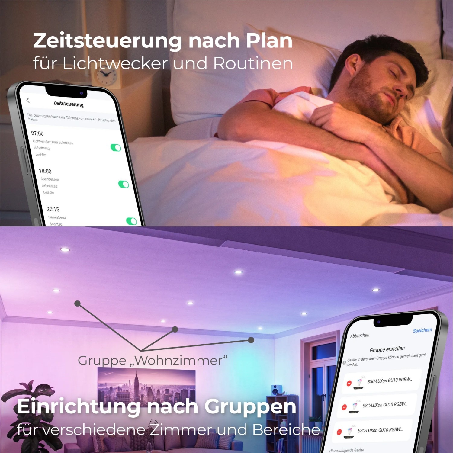 Smarter, schwarzer LED Spot IP44 von SSC-LUXon mit App-Steuerung für Bad & Außen.