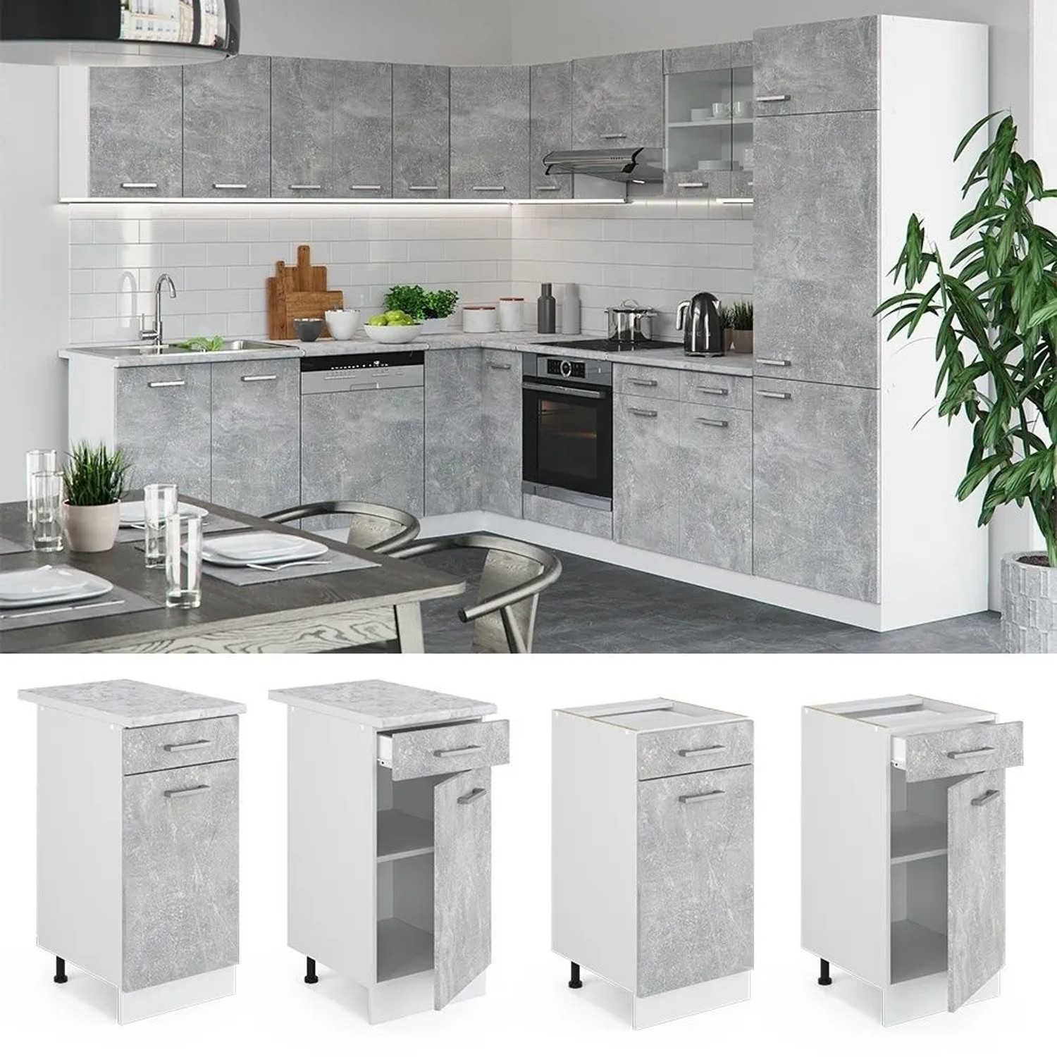 Vicco Küchenunterschrank R-Line 40 cm Beton ohne Arbeitsplatte kaufen bei OBI