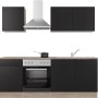 Flex-Well Küchenzeile Capri, 210 cm, Schwarz Matt/Endgrain Oak, mit E-Geräten.