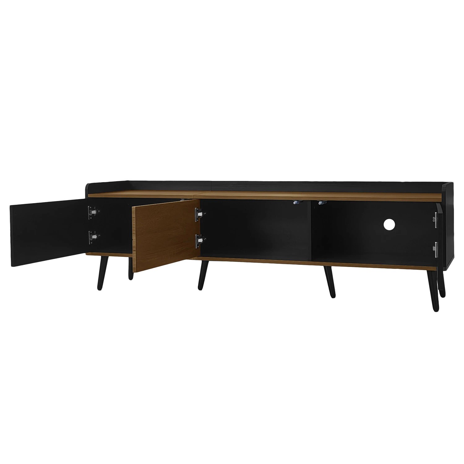 okwish TV Schrank mit Türen Stauraum 160x39x49.5cm Schwarz Holzfarbe