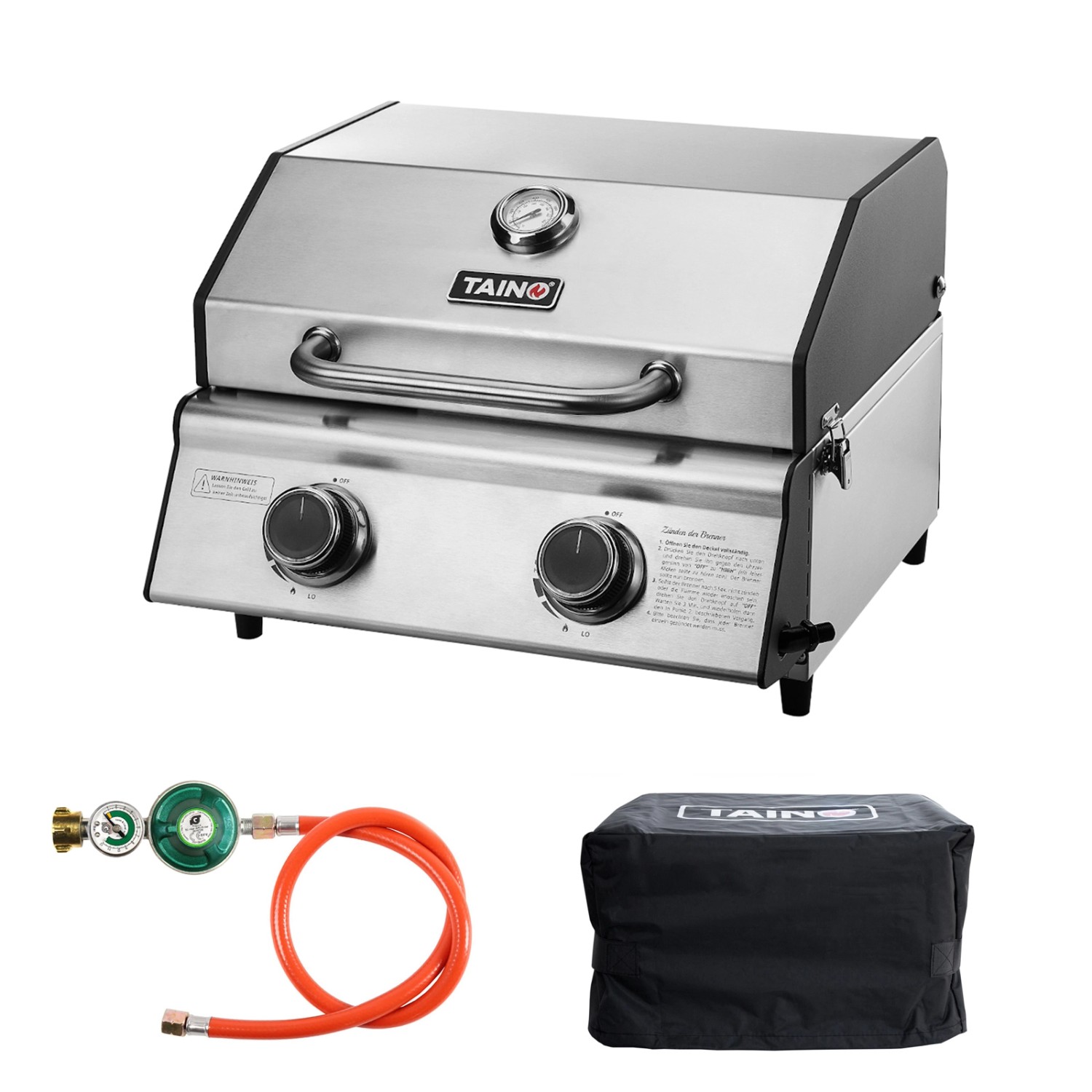 Taino Platinum Compact Set Tischgrill Abdeckhaube Gasdruckminderer 2 Brenne günstig online kaufen
