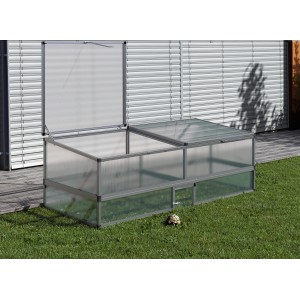 KGT Unterbau für Frühbeet 210 aus Aluminium mit Pendelklappe, ideal für Kleintiere.