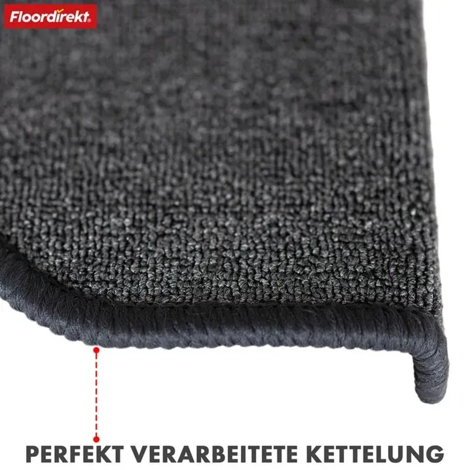 Detailaufnahme: Halbrund Anthrazit KARAT Stufenmatte London Pro mit geketteltem Rand.