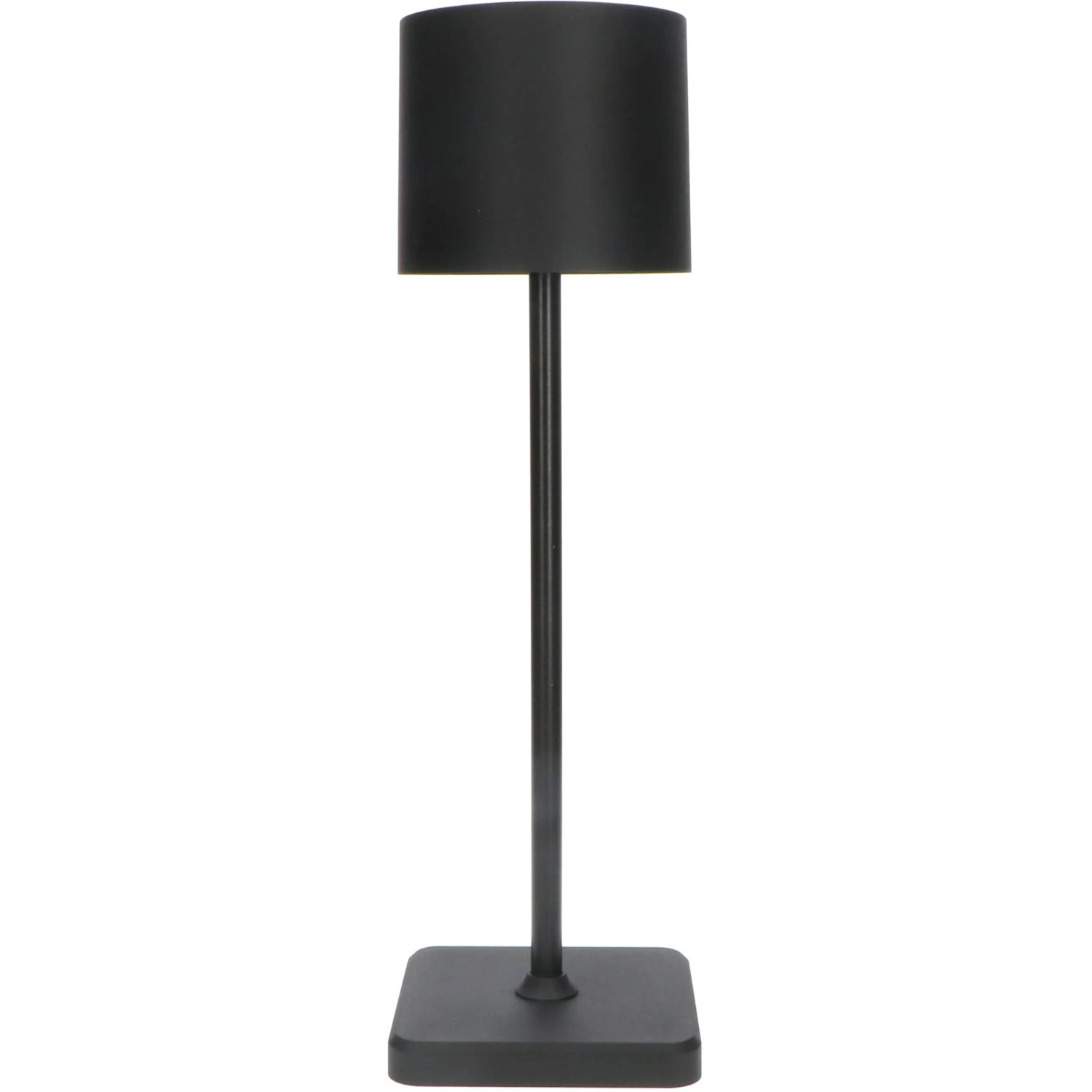Schwarze, dimmbare LED Tischleuchte für Innen & Außen, kabellos und wiederaufladbar.