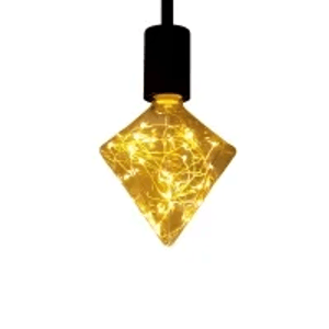 NETTLIFE LED Leuchtmittel, diamantförmig, goldfarbenes Glas, warmweißes Licht, E27 Sockel, Sternen-Effekt.