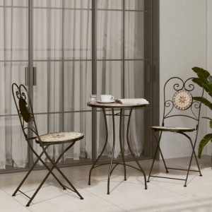 vidaXL Bistrostühle (2 Stk.) terrakotta/weiß mit Mosaik-Design für Garten/Balkon.