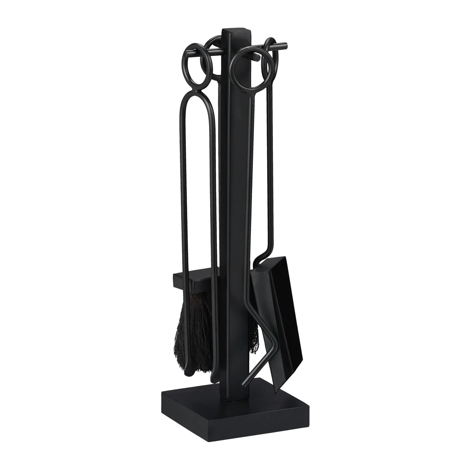 Relaxdays Kaminbesteck Eisen Schwarz 5er Set mit Ständer 40,5 cm x 11,5 cm x 11,5 cm 1,7 kg