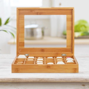 Relaxdays Kapselbox Bambus Natur mit 24 Fächern 5,5 cm x 30 cm x 25 cm 800 g