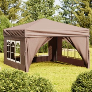 Faltbares Partyzelt in Taupe (3x3 m) mit Seitenwänden und Fenster für Gartenpartys.