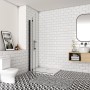AICA Walk-In Duschabtrennung mit schwarzem Rahmen und 6mm ESG Glas Falttür in modernem Bad. Platzsparend und drehbar.